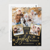 うれしそうな金ゴールドモダンフレームスクリプト3 PHOTO Greeting ポストカード (正面/裏面)