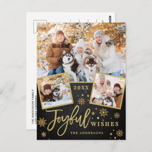 うれしそうな金ゴールドモダンフレームスクリプト3 PHOTO Greeting ポストカード (正面/裏面)