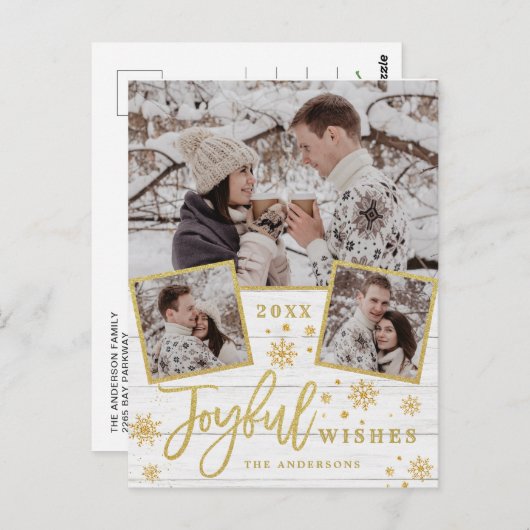 うれしそうな金ゴールドモダンフレームスクリプト4 PHOTO Greeting ポストカード (正面/裏面)