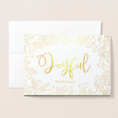 うれしそうな金ゴールド冬の果実グリーンクリスマスフォト 箔カード (封筒付き正面)