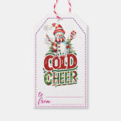 うれしそうな雪だるまの休日のギフトラベル ギフトタグ (正面)