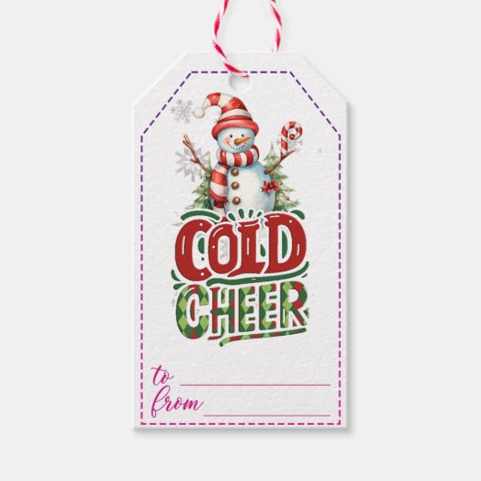 うれしそうな雪だるまの休日のギフトラベル ギフトタグ (正面)