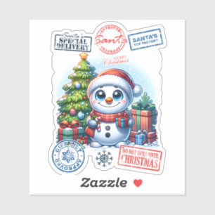 うれしそうな雪だるまクリスマスステッカー シール