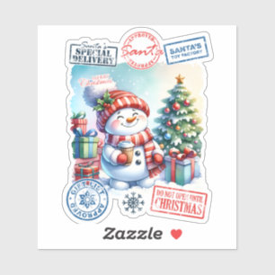 うれしそうな雪だるまクリスマスステッカー シール