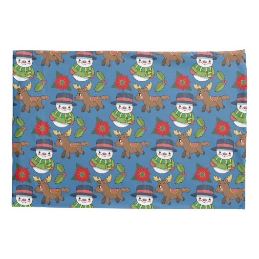 うれしそうな雪だるまディアウィンターホリデーパターン 枕カバー (裏面)