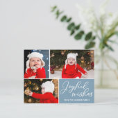 うれしそうな願い石板ブルー3ファミリーフォトホリデー ポストカード (スタンド正面)