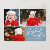 うれしそうな願い石板ブルー3ファミリーフォトホリデー ポストカード (正面)