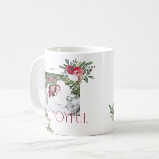 うれしはっきりしたい花模様フォトホリデーカード コーヒーマグカップ (正面左)