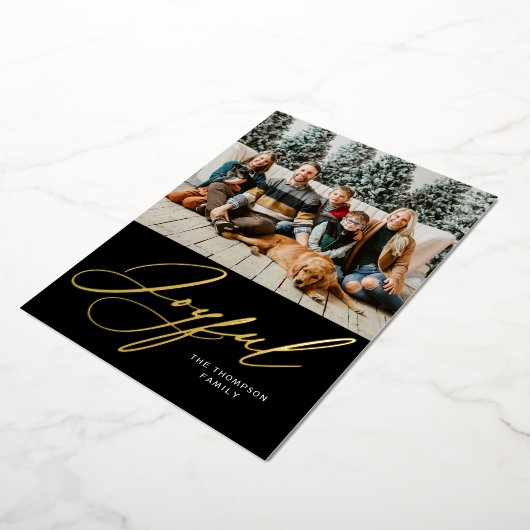 うれしエレガントいパーソナライズされた金ゴールド黒い写真 箔シーズンカード (回転した状態)