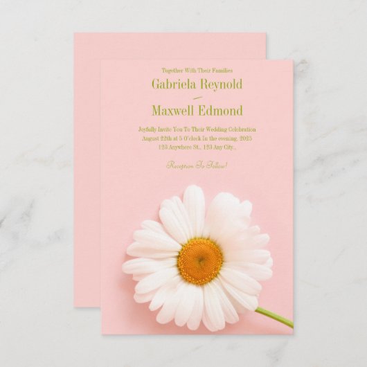うれしエレガントい自然ホワイト結婚デイジー 招待状 (正面/裏面)