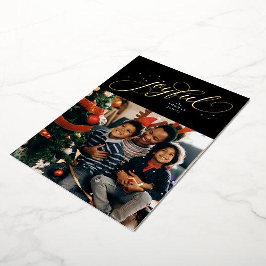 うれしエレガントい1枚のフォトブラック金ゴールドクリスマス 箔シーズンカード (回転した状態)