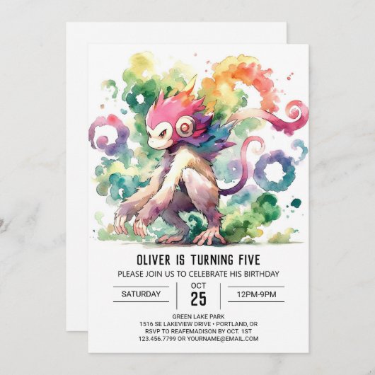 うれしカスタムいモンキー誕生日 招待状 (正面/裏面)