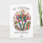 うれしカラフルいセレブの象誕生日カード サンキューカード (正面)