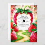 うれしカラフルいフルーツイチゴ誕生日 招待状 (正面/裏面)