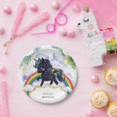 うれしカラフルいブラックユニコーン誕生日 ペーパープレート (パーティー)
