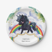 うれしカラフルいブラックユニコーン誕生日 ペーパープレート (正面)