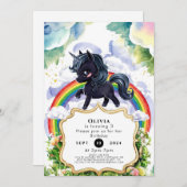 うれしカラフルいブラックユニコーン誕生日 招待状 (正面/裏面)