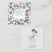 うれしカラフルい青いオレンジの緑の花柄 スクエア名刺 (正面/裏面)