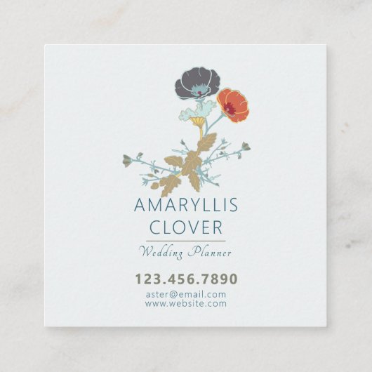 うれしカラフルい青いオレンジの緑の花柄 スクエア名刺 (裏面)