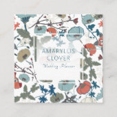 うれしカラフルい青いオレンジの緑の花柄 スクエア名刺 (正面)