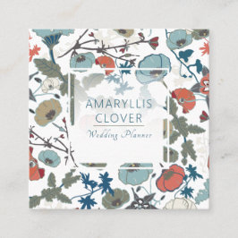 うれしカラフルい青いオレンジの緑の花柄 スクエア名刺