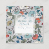 うれしカラフルい青オレンジ灰色の花 スクエア名刺 (正面)