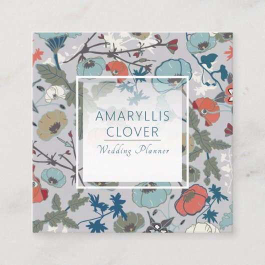 うれしカラフルい青オレンジ灰色の花 スクエア名刺 (正面)