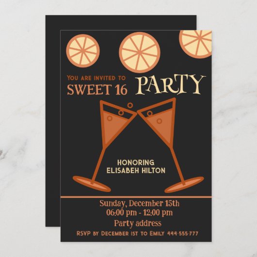 うれしクールいおもしろい甘い16カクテルパーティー 招待状 (正面/裏面)