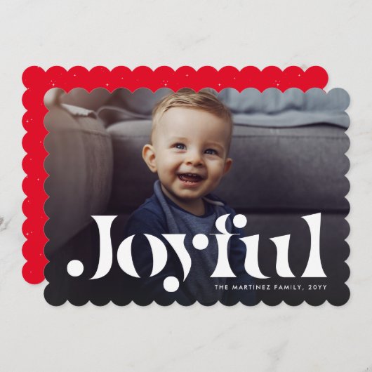 うれしシンプルい写真1枚の赤いホリデーカード シーズンカード (正面/裏面)