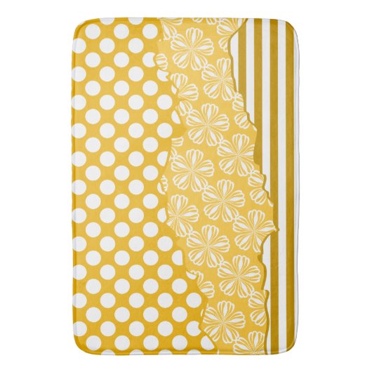 うれしストライプいフローラ水玉模様層状イエロー バスマット (正面縦)