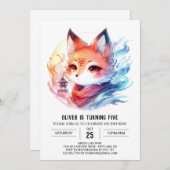 うれしモダンいキツネ誕生日 招待状 (正面/裏面)