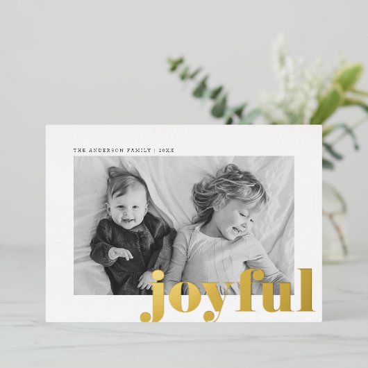 うれしモダンいタイプのクリスマスフォト金ゴールド 箔シーズンカード (立ち正面)