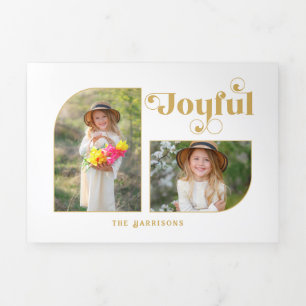 うれしモダンいタイポグラフィハーフアーチ2枚 – 写真 三つ折りクリスマスカード