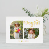 うれしモダンいタイポグラフィハーフアーチ2枚 – 写真 箔シーズンカード (立ち正面)