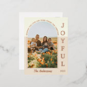 うれしモダンいミニマルBoho Archフォトベージュ 箔シーズンポストカード (正面/裏面)