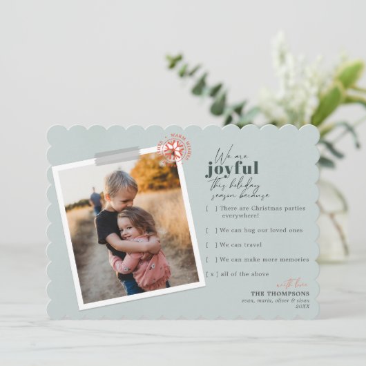 うれしモダンい理由緑の写真ホリデーカード シーズンカード (スタンド正面)