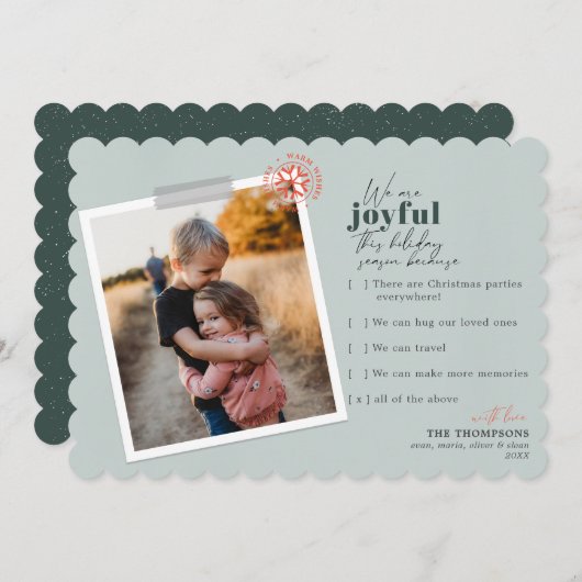 うれしモダンい理由緑の写真ホリデーカード シーズンカード (正面/裏面)