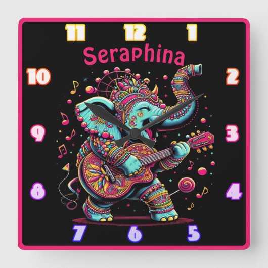 うれし遊い象のギタ鮮やかフェスティバル スクエア壁時計 (正面)