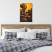 うれし遊そうな表情のアフリカ女性のピアノ キャンバスプリント (インサイチュ (寝室))