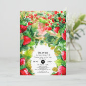 うれし魅力的いお洒落いちご誕生日 招待状 (スタンド正面)