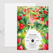 うれし魅力的いお洒落いちご誕生日 招待状 (正面/裏面)