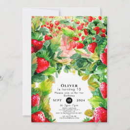 うれし魅力的いお洒落いちご誕生日 招待状