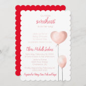 うろこピンクハートバルーンベビーシャワー 招待状 (正面/裏面)
