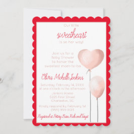 うろこピンクハートバルーンベビーシャワー 招待状