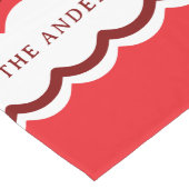 うろこ赤と白型ストライプ名前をカスタムする ロングテーブルランナー (コーナー)