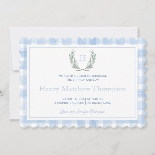 うろこ青いギンガムローレルクレスト 案内状 (正面)