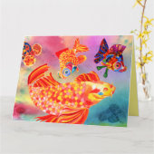 うわさ話をする魚のすべての行事の挨拶状 カード (黄色い花)