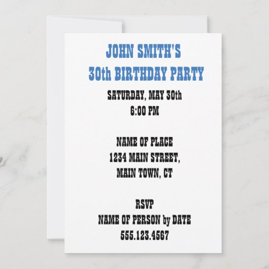 うわー第30誕生日のおもしろいな漫画の招待 招待状 (裏面)