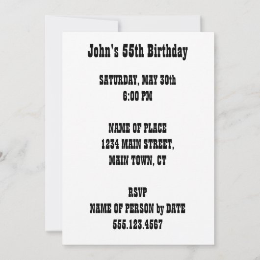 うわー第55誕生日のおもしろいな漫画の招待 招待状 (裏面)