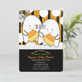 うわー かわいいおばけ  双子の男の子 ハロウィン ベビーシャワー 招待状 (スタンド正面)